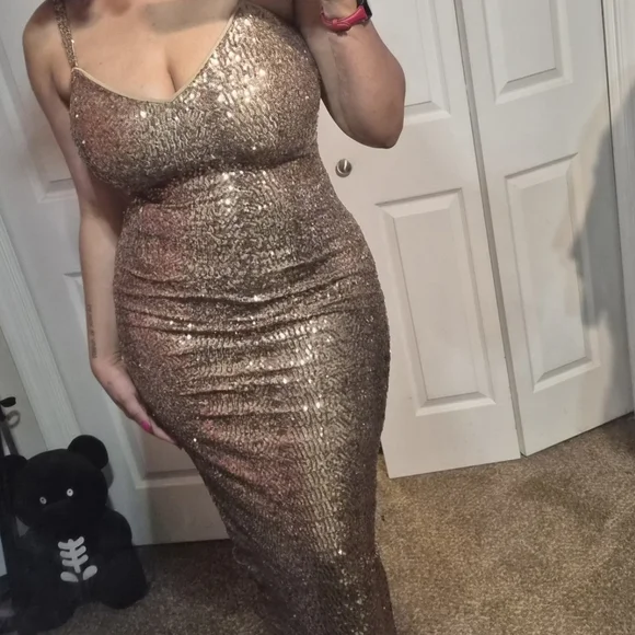 Gold Glitz and Glamour dress by Micheline Pitt. size (S) NWT - Picture 2 of 4